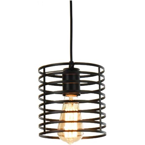 Éclairage Industriel Flodoor Plafonnier Fer Art Métal Loft Cage Lampe Suspendue, Abat-Jour Encastré Rétro, 240V 1.5m / 4.92ft Fil Réglable pour Cuisine Bar Salon [Classe énergétique A++] - RW (1/5)