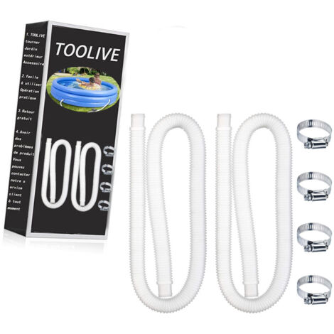 Tuyaux de piscine de remplacement de 1,25" de diamètre pour piscines hors sol, piscines avec colliers métalliques pour pompe à filtre ou tuyaux de 1,25" - 1,5 mètres de long (paquet de 2) (1/5)