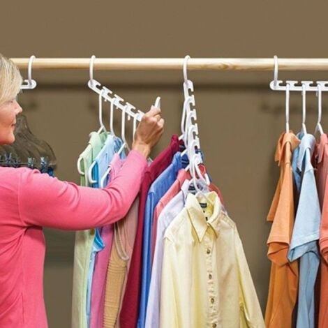 Lot de 8 cintres multiples en plastique résistant – Système de crochets pour optimiser l'espace – Supporte jusqu'à 10 vêtements – Shop-Story