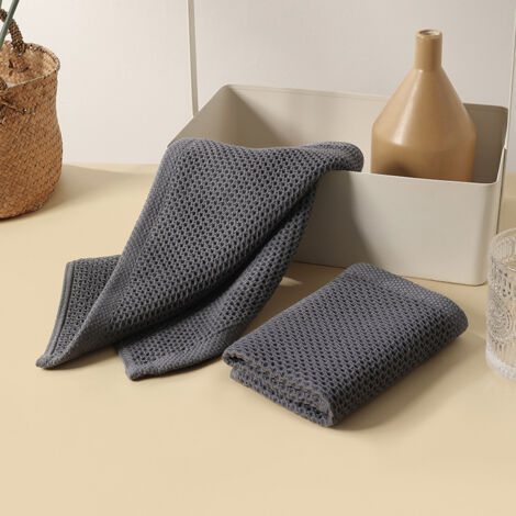 YIDOMDE Torchons de Cuisine Torchons Gris Torchons Doux 100% Coton pour Laver la Vaisselle, Sécher et Nettoyer Les Serviettes avec Boucles de Suspension 34 x 34 cm Lot de 2 (1/5)