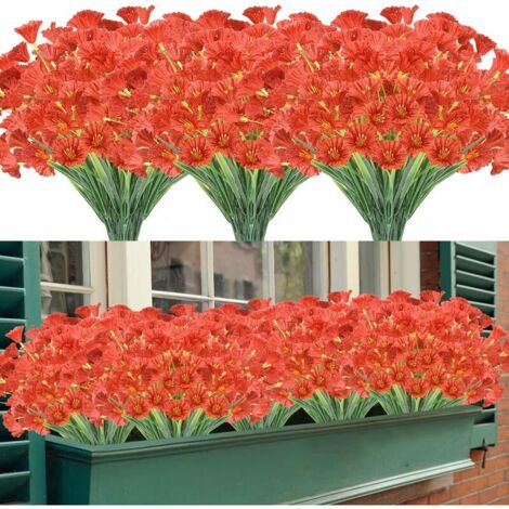 Fleurs artificielles, 12 paquets de fleurs artificielles résistantes aux UV, pas de décoloration, faux buissons en plastique, décorations de jardinière pour porche de jardin (orange) (1/5)