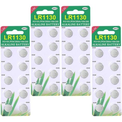 Lot de 40 piles bouton alcalines LR1130 AG10 1,5V – Durée de vie 3 ans – Compatible montres, jouets, alarmes – Excellente stabilité de tension – Yidomde (1/5)