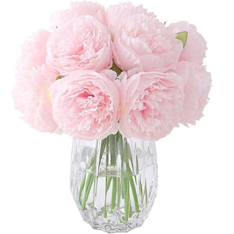 Lot de 2 bouquets de pivoines artificielles – 10 têtes en soie – Hauteur 32 cm – Décoration élégante pour mariage et bureau – Rose clair – (1/5)