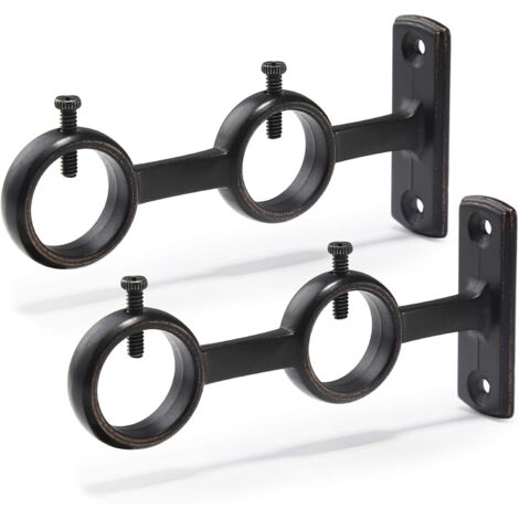 Lot de 2 supports de tringle à rideaux double crochets – Alliage d'aluminium noir – Pour tringles de 1,5 à 2,5 cm – Charge jusqu'à 9,1 kg – Einemgeld (1/7)