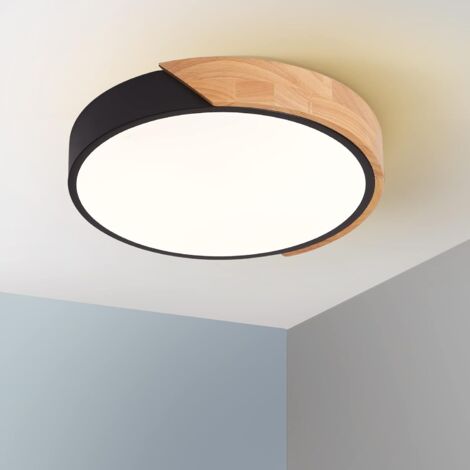 ZOLGINAH Plafonnier LED,Lampe Plafond à encastrer 18W Noir lumière chaude 30CM 2400LM 3000K Luminaires modernes ultra-minces en bois ronde pour chambre Salon Cuisine Bureau Ferme Creative Simple [Clas (1/5)