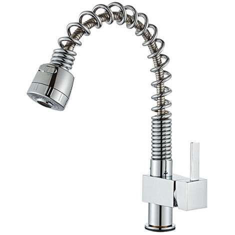 Robinet de cuisine 2 jet etirable avec Flexible chrom en laiton (1/5)