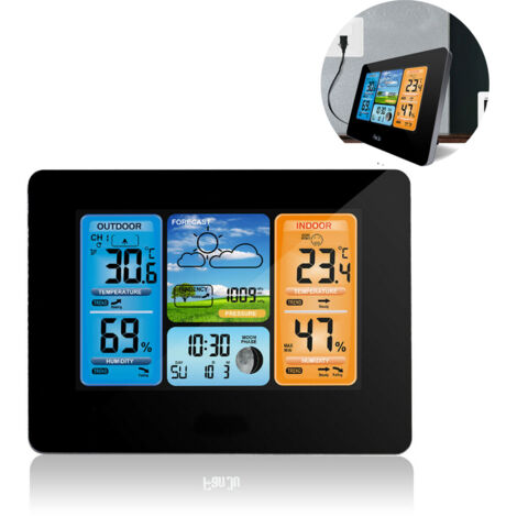Station météo numérique sans fil réveil Snooze avec capteur extérieur sans fil, prévision météo thermomètre numérique hygromètre baromètre température humidité mètre (1/4)