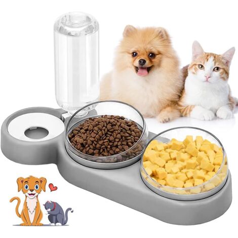 Gamelles Doubles Pour Chat, Double Gamelle Chat Surélevée, Bol Séparation Sec Humide, Inclinable À 15° Gamelle Animaux Anti-Vomissements 3-En-1 À Stockage D'Eau Automatique, Bol Chat Bol Chien (1/5)