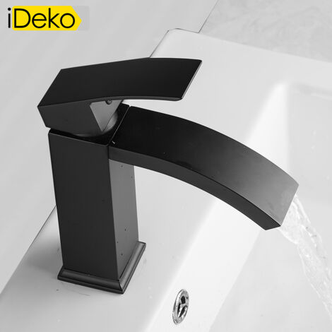 iDeko® Robinet Mitigeur Lavabo en laiton antique finition peinture Noir cascade robinet d'évier salle de bains (1/5)