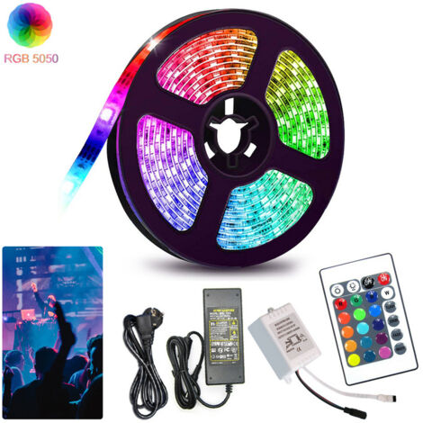 2m Ruban LED, bande LED RGB 5050 SMD, bande LED 30 LED, LED non étanche (IP20), avec télécommande 24 boutons (1/5)