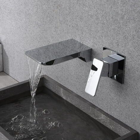 Robinet mural en laiton – Mitigeur lavabo cascade – Installation verticale/horizontale – Poignée unique chaude/froide – Longueur de rainure 130mm – Denuotop (1/5)