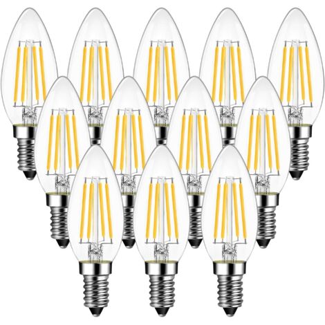 Ampoules à filament LED E14, 40 W équivalent ampoules à incandescence, 4 W C35 E14, ampoule LED transparente, 470 lm, bougie en verre Vintage LED, non dimmable, 2700 K blanc chaud (lot de 12) (1/5)