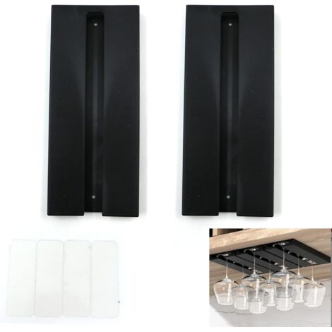 Porte Verres à Vin Suspendre, Aucun perçage requis, Grande capacité, Porte-Verres à Pied Suspendu Support, pour Bar Cuisine, 25.3 11 2cm(Noir, 2) (1/5)