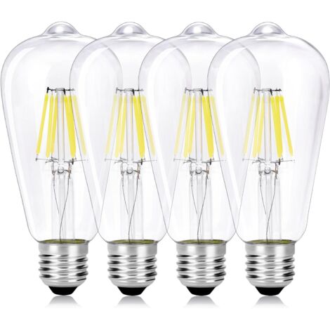 6W ST64 Ampoule LED, E27 Vintage Edison Lampe à Filament LED, Remplace 60W Incandescente, 6000K Blanc Froid, 600 LM, Non dimmable, Idéal pour la nostalgie et l'éclairage rétro - Lot de 4 [Classe énerg (1/5)