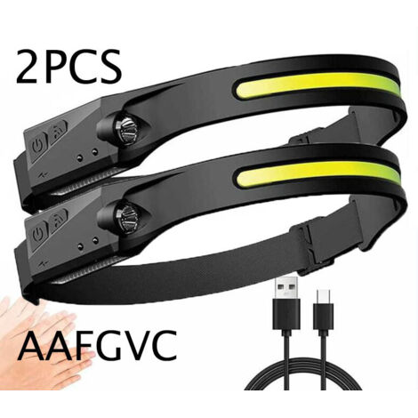 Lampe Frontale, Torche Frontale LED USB Rechargeable Puissante avec 350 LM, 3 Modes d'Eclairage, Induction Manuelle, Étanche et Léger pour Pêche, Camping, Lecture, Randonnée, Cyclisme (2PCS),AAFGVC (1/5)