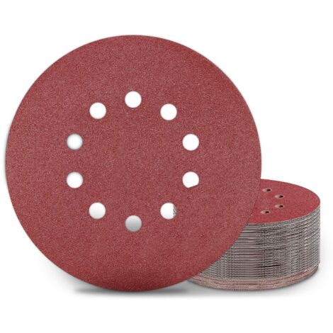 Disques abrasifs de ponceuse 225 mm – Lot de 25 tampons P100 – 10 trous pour ponceuses à long cou et meuleuses – Pour ponçage bois et métal – (1/5)