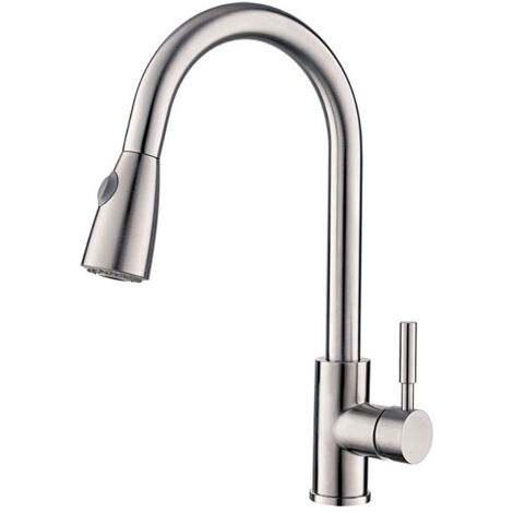 Robinet de cuisine Mitigeur Robinet d'evier rotation a 360 degres Avec spray demontable Laiton Nickel brosse (1/5)
