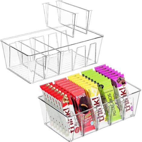 2 Boîte de Rangement Alimentaire Empilable à Compartiments Réglables (1 à 5 Compartiment), Bac Organisateur de Conservation pour Aliments/Condiments/Nourriture/Fruit/Thé/Café en Plastique (1/5)