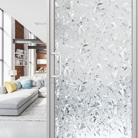 Swanew – Film de fenêtre 3D opaque auto-adhésif – Protection UV 95% – Décoratif motif fleurs – 90x200cm pour véranda et verre