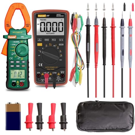 Multimètre numérique à plage automatique et pince multimètre – avec sac de rangement, pinces crocodiles pour batterie, fils de test pour tension AC/DC/courant, alerte de tension, amplificateur Ohm/Vol (1/5)
