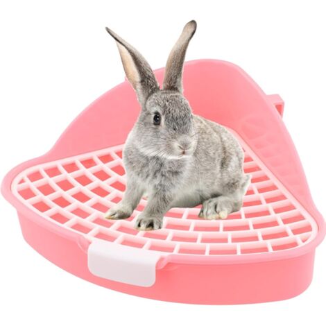 Bac à litière pour Lapin, Petit Animal Toilette Triangulaire, Corbeille à litière d'angle pour Lapin Amovible, Pot à Lapin avec Grille, Toilette pour Cochon d'Inde, Hamster, Chinchilla (Rose) (1/5)