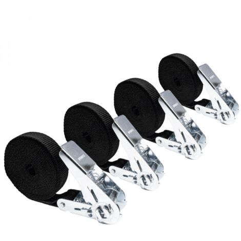 Lot de 4 sangles d'arrimage à cliquet - 25 mm x 5 m - Noir - (1/3)