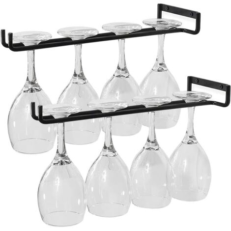 Porte-Verre à Vin , 2 PCS Porte-Verres à Pied Support de Verre avec Vis , Suspendu Support de Verre à Vin en Métal Durable Convient Pour 4 Verres pour Cuisine, Bar, Restaurant , Noir (1/4)
