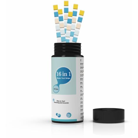 Bandelettes De Test 16 En 1 Pour L'Eau Potable Et L'Eau Du Robinet Pour Tester La Dureté, Le Ph, Le Brome, Les Nitrates Et Plus Facilement Et Rapidement - Lot De 100 (1/3)