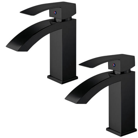 Robinet de salle de bain mitigeur lavabo en laiton antique finition noir – Design cascade – Aérateur ABS pour économie d'eau – Installation facile – Ideko (1/5)