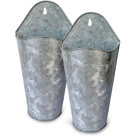 Lot de 2 pots de fleurs muraux en acier galvanisé – Décoration murale à suspendre – Pour plantes grasses et herbes – Installation facile – Einemgeld (1/5)