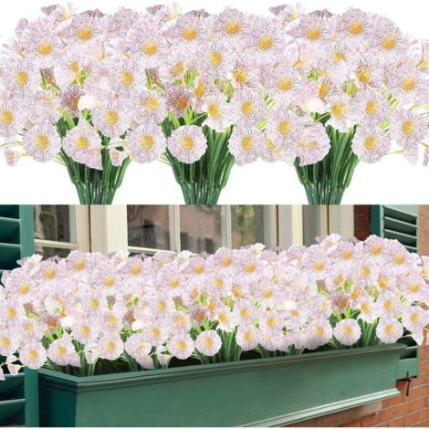 Fleurs artificielles, 12 paquets de fleurs artificielles résistantes aux UV, pas de décoloration, faux buissons en plastique, décorations de jardinière pour porche de jardin (Blanc) (1/5)