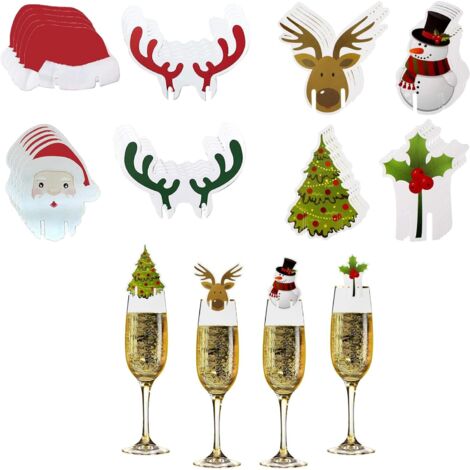 80 PCS Marqueurs de verre à vin de Moël, étiquettes de verre à vin réutilisables, marque-verres Noël, pour marquer les verres de vin de vos invités (1/5)