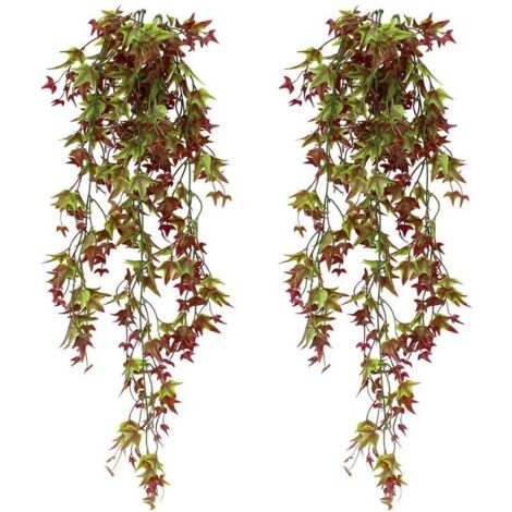 Lot de 2 lierres artificiels à suspendre - Plantes artificielles à suspendre - Pour la maison, le jardin, le balcon, le porche, la terrasse, le bureau - Rouge (1/5)