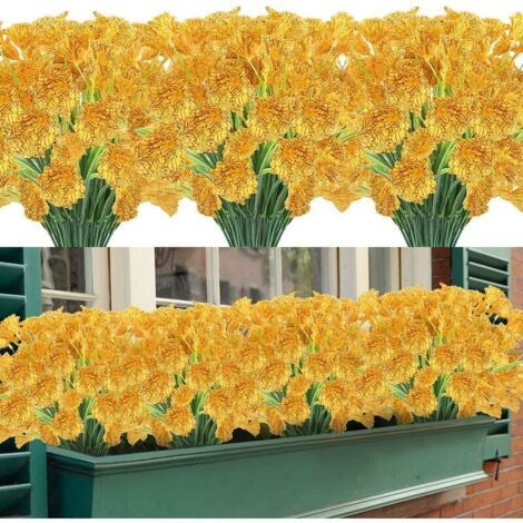 Fleurs artificielles, 12 paquets de fleurs artificielles résistantes aux UV, pas de décoloration, faux buissons en plastique, décorations de jardinière pour porche de jardin (Jaune) (1/5)