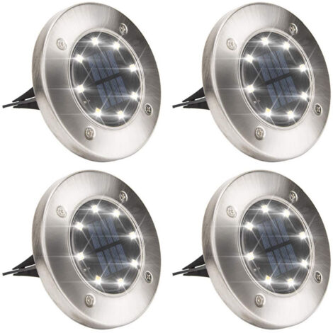 Lumière Solaire Extérieur 4PCS, 8LED Luminaire Jardin Au Sol Eclairage 6000K Etanche IP65 Lampe Solaire Spot Encastrable Pour Chemin Terrasse Cour Souterraine [Classe énergétique A+++] (1/5)