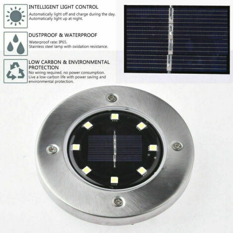 Lumière Solaire Extérieur, 8LED Luminaire Jardin Au Sol Eclairage 3000K Etanche IP65 Lampe Solaire Spot Encastrable Pour Chemin Terrasse Cour Souterraine [Classe énergétique A+++] (1/5)