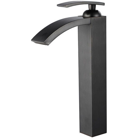 Robinet de salle de bain Mitigeur lavabo cascade Haut cascade Noir Flexible (1/5)