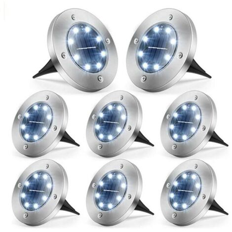 Lumière Solaire Extérieur 8PCS, 8LED Luminaire Jardin Au Sol Eclairage 6000K Etanche IP65 Lampe Solaire Spot Encastrable Pour Chemin Terrasse Cour Souterraine [Classe énergétique A+++] (1/5)
