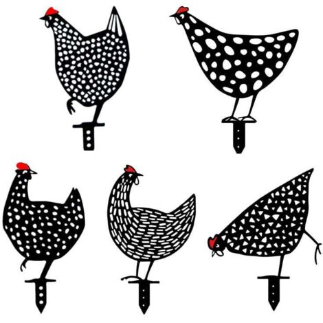 Décoratif de jardin Lot de 5 poules réalistes - Décoration de jardin - Décoration en forme de poulet - Silhouette de cour (1/5)