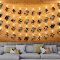 Litzee – Guirlande lumineuse photo 40 LED 6M – Clips en plastique pour photos – 3 modes d'éclairage – Décoration intérieure et extérieure