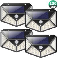 Litzee – Lampe solaire extérieure 100 LED – Détecteur de mouvement PIR – 3 modes d'éclairage – Étanche IP65 – Installation facile – Lot de 4