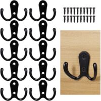 Soekavia – Lot de 10 patères murales noires en métal de zinc – Patères doubles avec vis de montage – Capacité de charge jusqu'à 16 kg