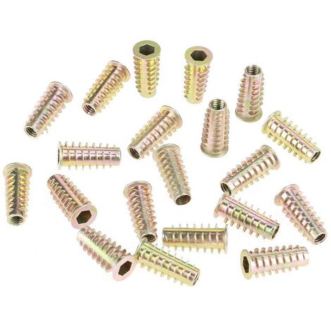 20 écrous de meubles à tête hexagonale en alliage de zinc M6 25 mm filetés pour insert en bois (1/5)
