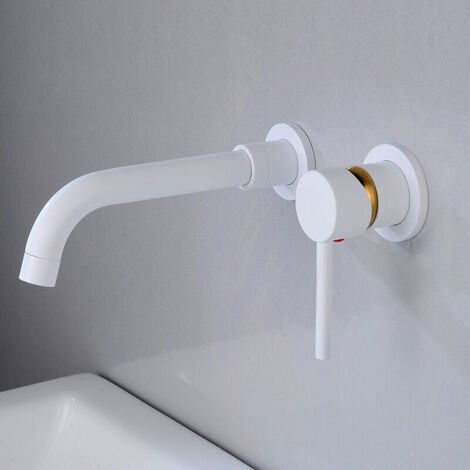 ZVD Robinet de Lavabo Mural, Mitigeur Mural en Laiton Haut de Qualité, Robinet Salle de Bains Encastré, Robinet Froid et Chaud Rotation à 360°,Blanc (1/5)