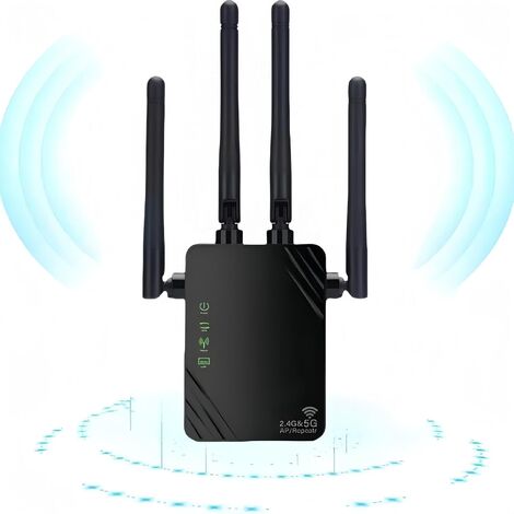 Coocheer – Répéteur WiFi 1200 Mbps – Amplificateur bi-bande 2.4GHz et 5GHz – 4 antennes externes 3 dBi – Pour streaming HD et jeux en ligne