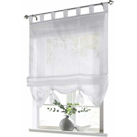 Stores romains à boucles en voile blanc 120x155cm – 100% polyester – Montage par passants – Pour cuisine moderne (1/5)