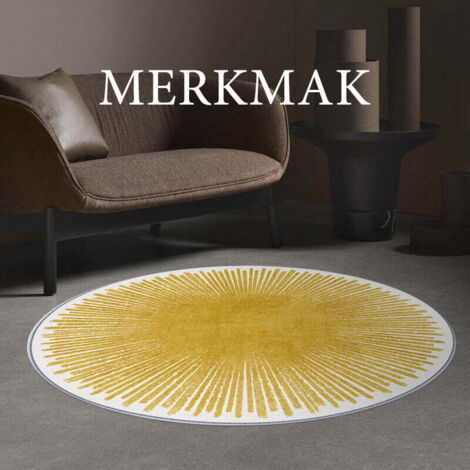Tapis Style Contemporain 120 x 120 cm Antiderapantes Hauteur de fil 6 mm Jaune (1/5)