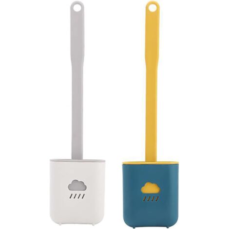 2 pièces brosse WC, kit de brosse WC antibactérien en silicone et support, brosse WC en silicone à séchage rapide, ensemble de brosse WC en silicone à suspendre (gris + bleu) (1/5)