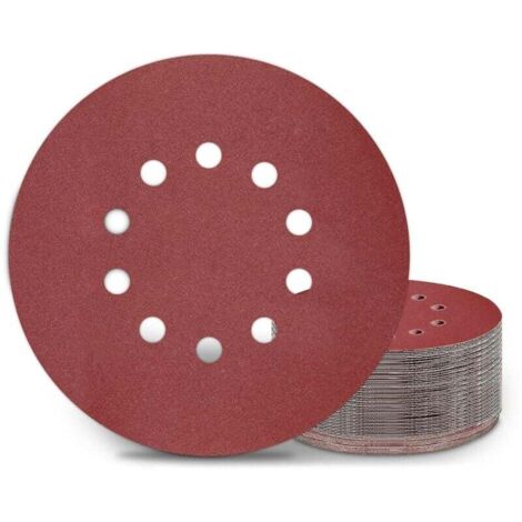 Disques abrasifs 225 mm – Lot de 25 tampons P180 10 trous – Pour ponceuses à long cou et meuleuses cloisons sèches – Alumine (1/5)
