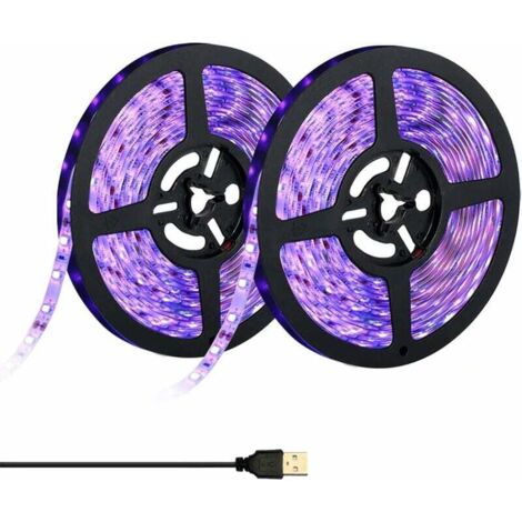 Ruban LED UV Violet 5m 2 ensembles DC12V USB Type Ruban LED Découpable Lumière de Bande UV Éclairage de Scène Halloween Scène Discothèque Fête Karaoké Club Pôle (1/5)